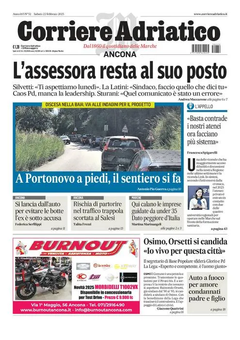 Prima-pagina-corriere adriatico-edizione-di-oggi-22-02-2025